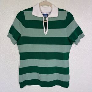 Elhoffer Top Women Large Detective Green Striped Polo Costume Cosplay Knit Shirt